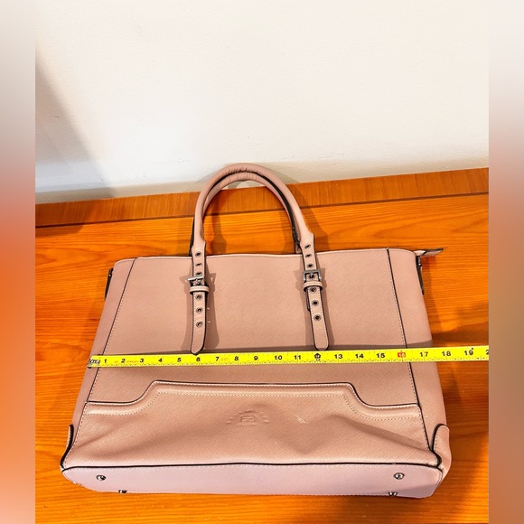 Ease Gave Laptop Tote Bag 15.6” Multi Pockets Padded Leather Mauve Handbag - Picture 8 of 10
